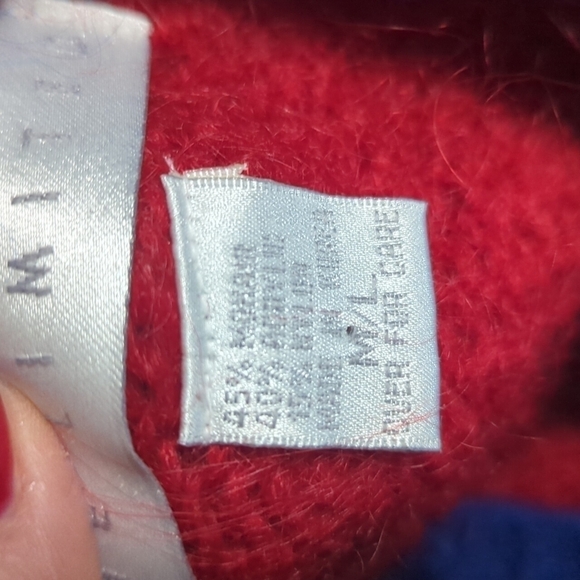 Vtg mohair blend oversized colorblock fuschia pink patterned argyle sweater  M/L - Picture 7 of 9